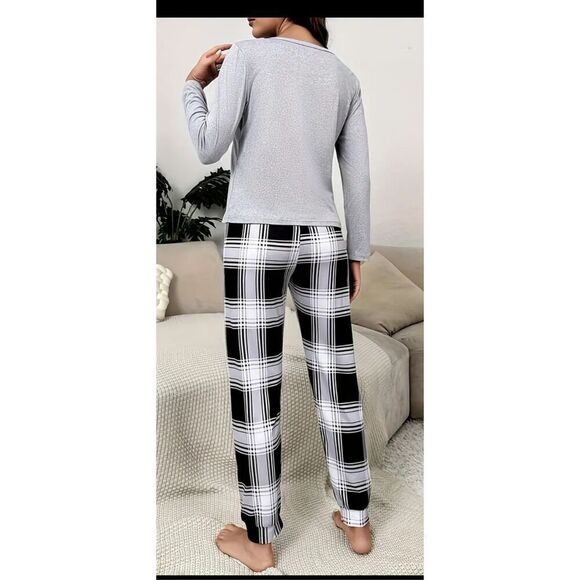 Cute plaid panda, pajamas, drawstring - Picture 4 of 10